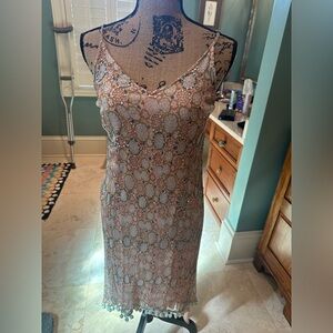 Raja (Anthropologie) Sequined and silk sundress sheath lined with pompom trim, S